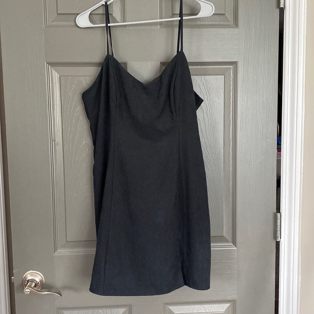 F21 Suede Black Slit Dress